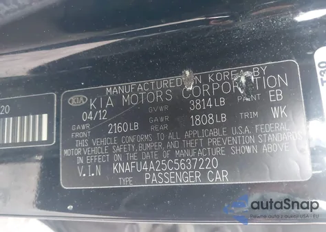 2012 Kia Forte Ex z USA, uszkodzony, nr VIN KNAFU4A25C5637220